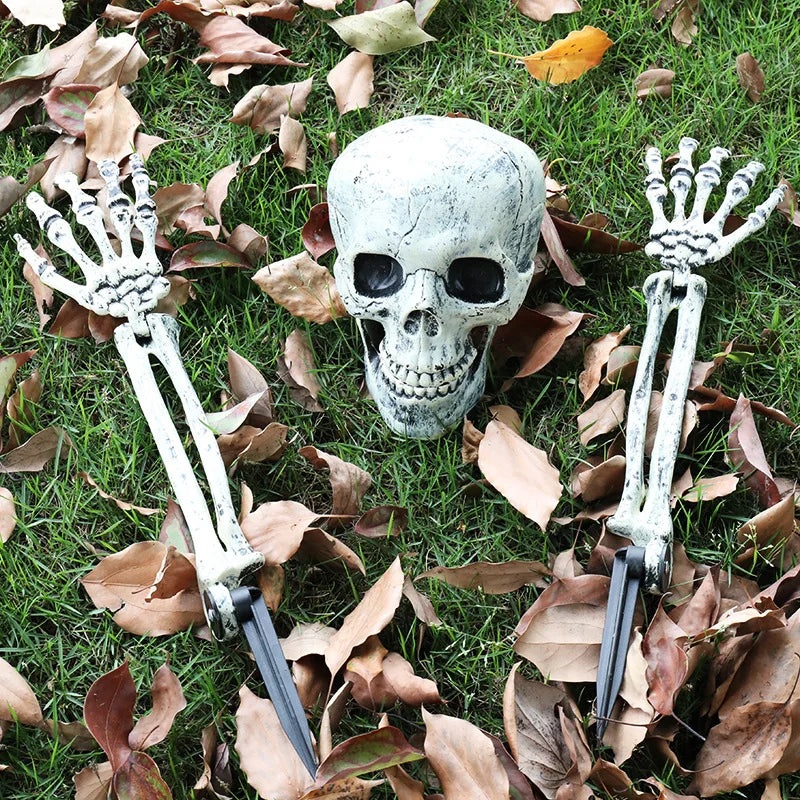 Realistic Skeleton Stakes Halloween Realistic Skull Skeleton Head Human Hand Arms for Halloween Party Home Garden Lawn Decor - Charlie Dolly