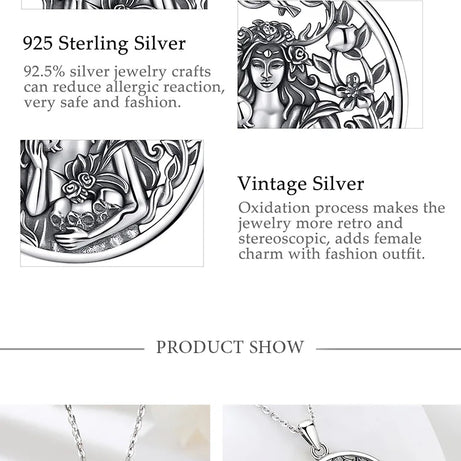 Persephone Pomegranate Skull Necklace, S925 Sterling Silver