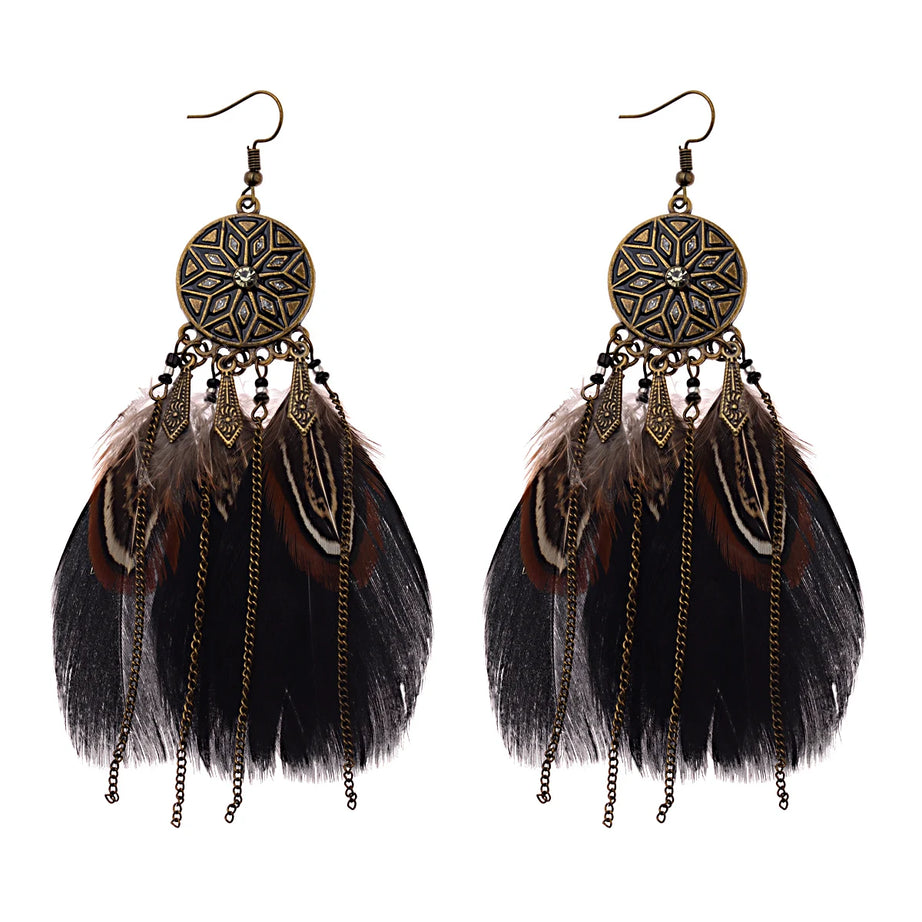 Dream Catcher Feather Leaf Tassel Earrings Jewelry