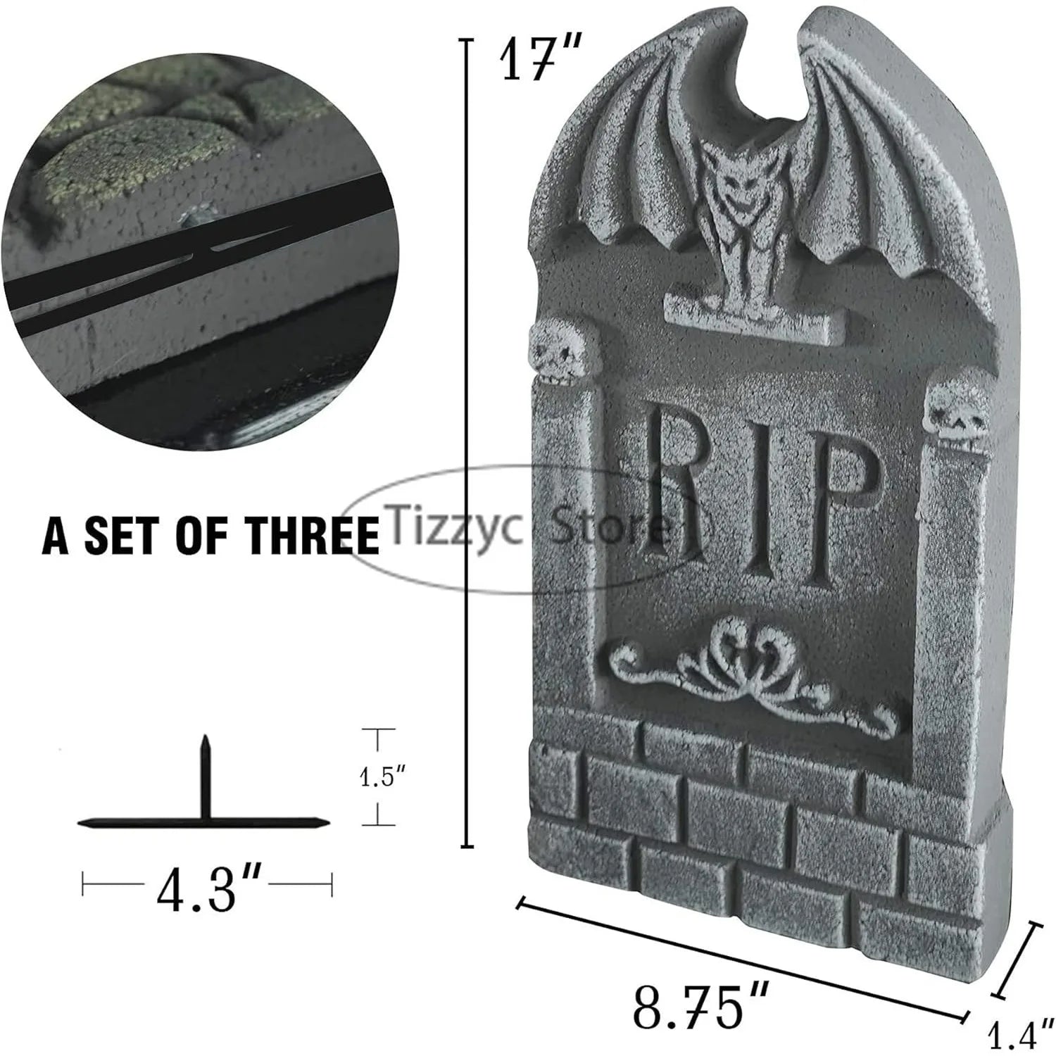 Halloween Foam Tombstones, 6 Pack 17" Headstone Decorations for Halloween Graveyard, Yard, Garden, Outdoor Tombstone Decorations - Charlie Dolly