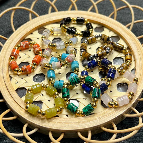 Boho 2*4mm Natural Stone Rings Women Handmade Jewelry Friendship Gifts Agate Tigereye Opal Statement Ring Stainless Steel Beads - Charlie Dolly