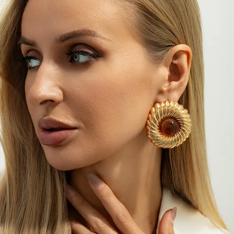 Resin Bead Big Spiral Stud Earrings Jewelry
