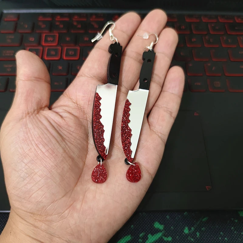 KUGUYS Dagger Knife with Blood Drop Earrings for Women Halloween Jewelry Gothic Acrylic Accessories - Charlie Dolly