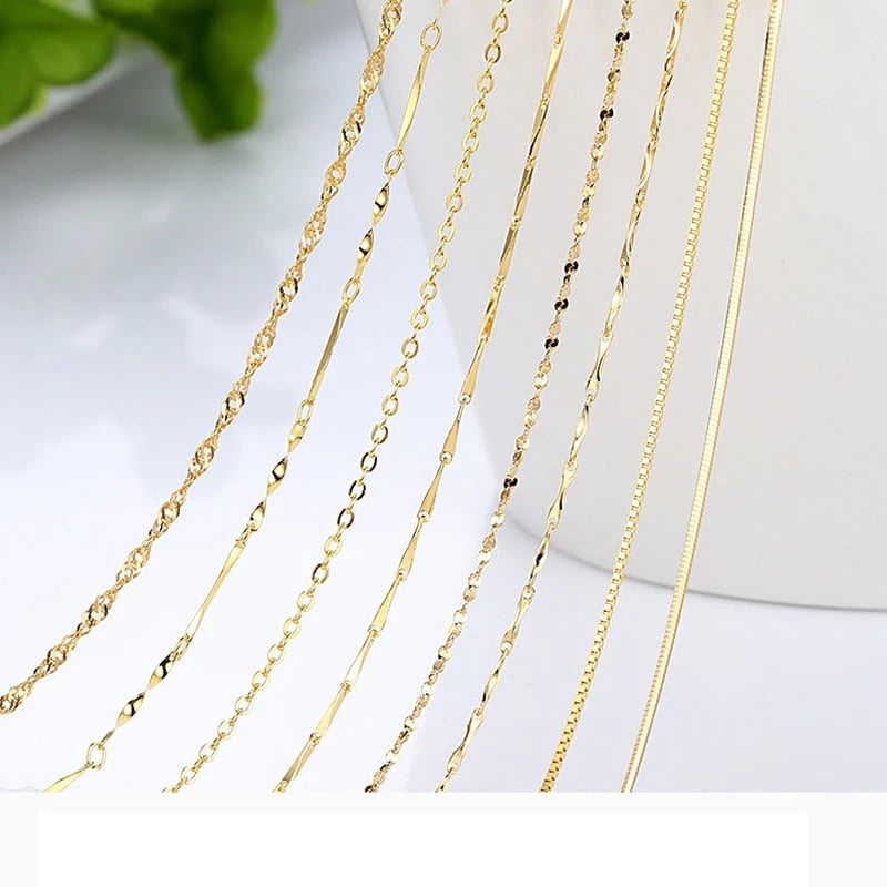 Genuine 14k Gold Color Necklace For Women Water Wave Chain Snake Bone/starry/Cross Chain 18 inches Necklace Pendant Fine Jewelry - Charlie Dolly