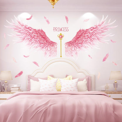 Creative Pink Feathers Wings Wall Stickers DIY Cartoon Girl Wall Decals for Kids Rooms Kindergarten Nursery Home Decoration