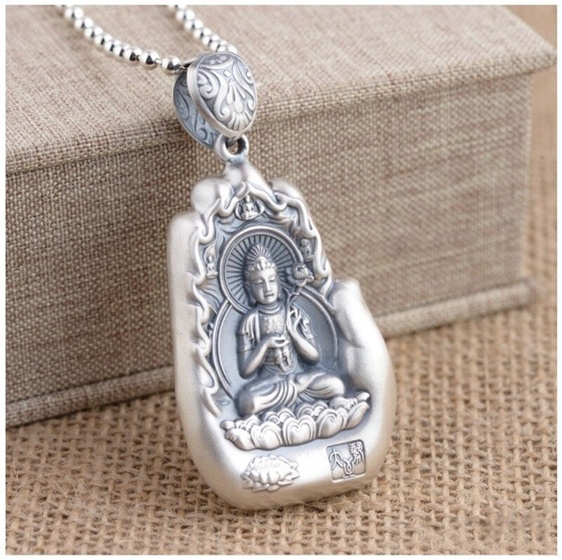 Retro Eight Patronus Buddha Pendant Necklace For Men Jewelry Ethnic Trendy Silver 925 Chain Necklace Male Party Accessories Gift - Charlie Dolly