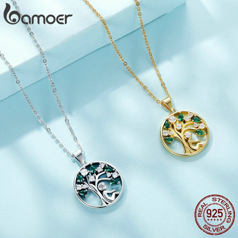 BAMOER 925 Sterling Silver Tree of Life Necklace for Women, 14K Gold Plated Lucky Tree Pendant Necklaces Jewelry for Girlfriend