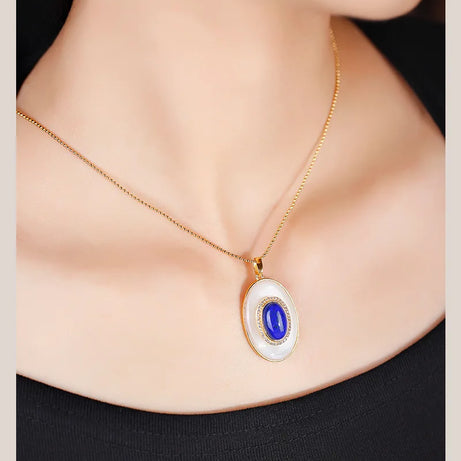 S925 Silver Lapis Lazuli White Shell Suit Earrings Necklace Pendant Light Luxury Fashion New Temperament Elegant Female - Charlie Dolly