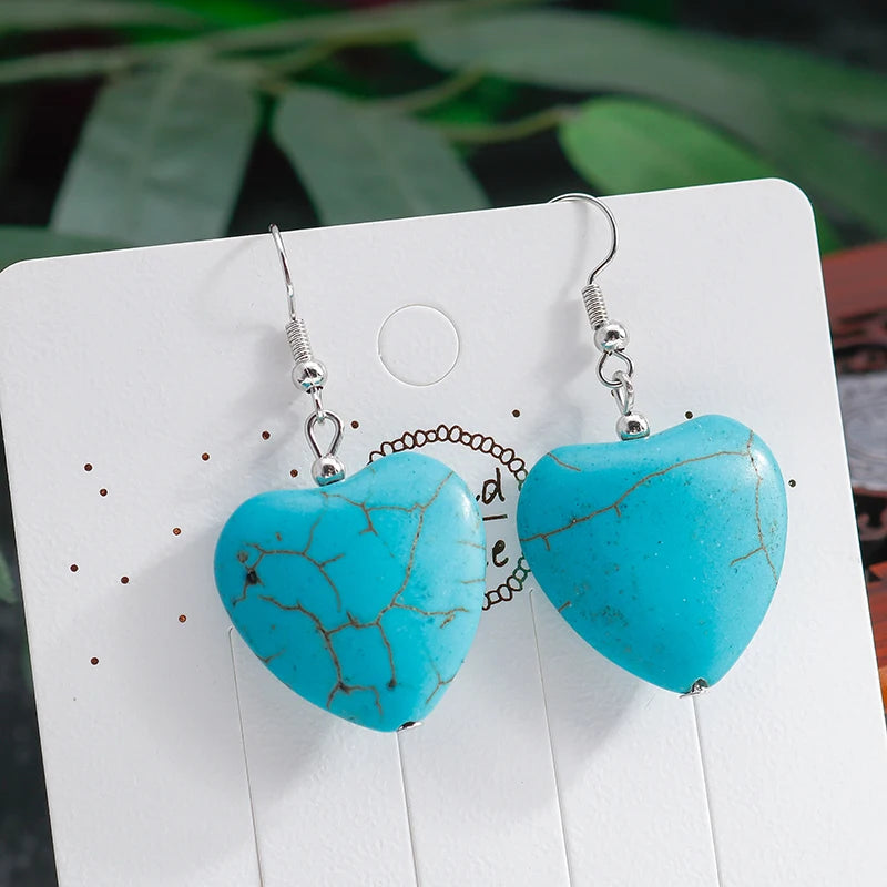 Boho Vintage Turquoise Water Drop Stud Earrings for Women Star Heart Flower Tribe Earring Statement Valentine Day Gift Jewelry