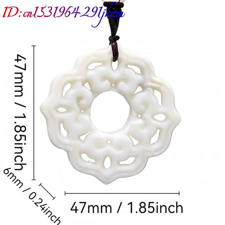Natural Jade Carved Flower Amulet Necklace