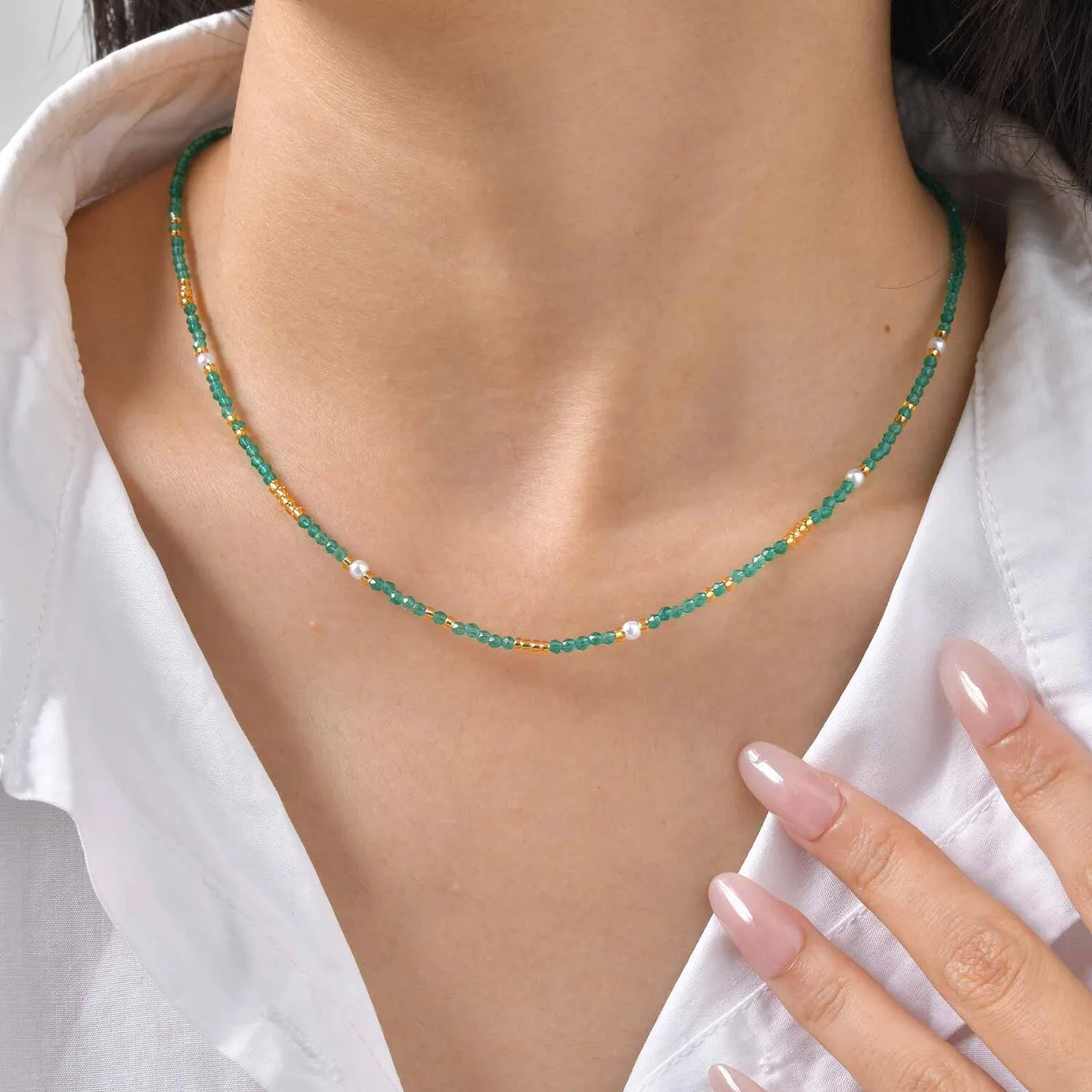 Beaded Choker Necklace for Women, 18K Gold Plated Boho Colorful Natural Stone Beads Chain Necklace stackable Handmade Jewelry - Charlie Dolly