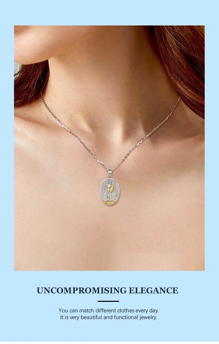 AEONSLOVE 925 Sterling Silver Goddess of Fortune Necklace Handmade Roman Goddess Pendant Mythology Jewelry Gift for Women Men