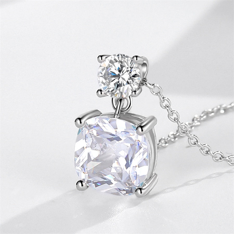 925 Sterling Silver Colored Crystal Necklace Light 9MM Cushion Crystal Pendants Necklace for Women Girl Elegant Classic Jewelry - Charlie Dolly