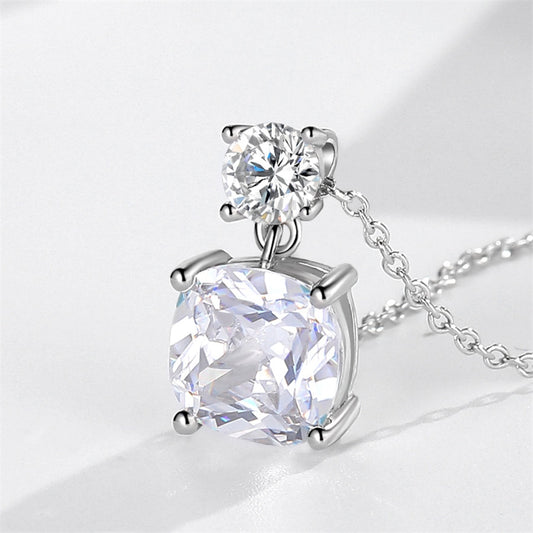 925 Sterling Silver Colored Crystal Necklace Light 9MM Cushion Crystal Pendants Necklace for Women Girl Elegant Classic Jewelry - Charlie Dolly