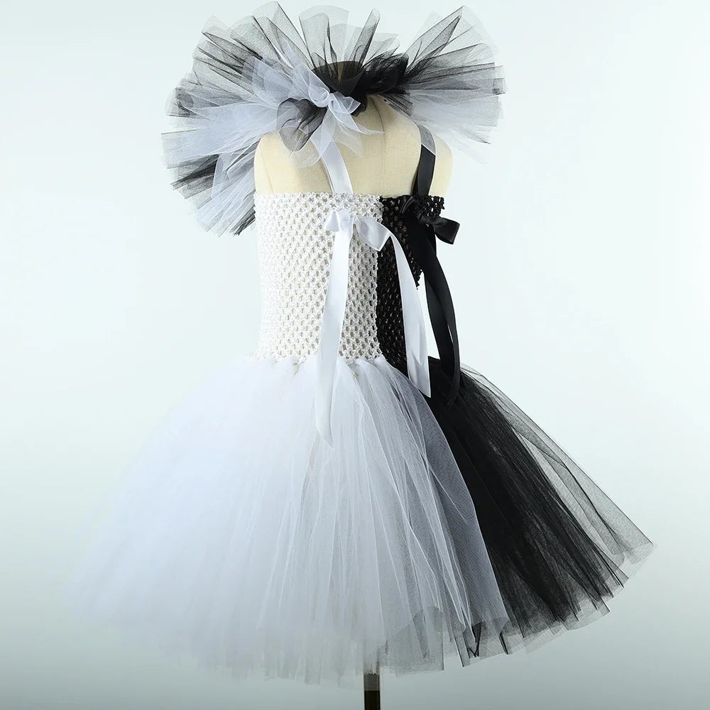 Terrifier Art The Clown Costume Girl Black White Fancy Tutu Dress Horror Joker Dress for Kids Halloween Carnival Party Costumes - Charlie Dolly