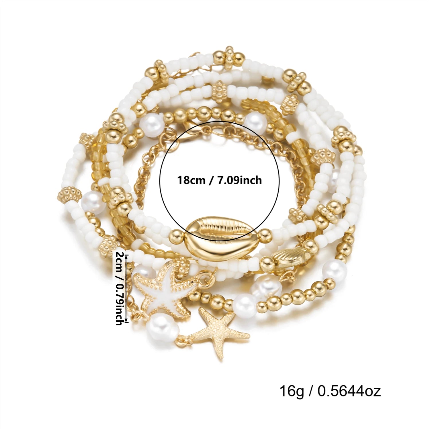 6Pcs/Set Boho Shell Starfish Stacked Bracelets for Women Imitation Pearl Beaded Elastic Bracelet Summer Ocean Jewelry Gift