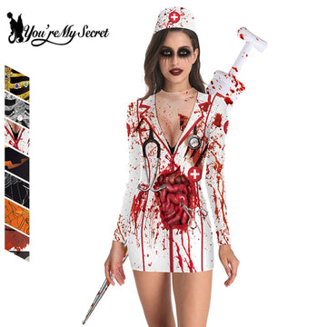 [You're My Secret] Halloween Costume For Women 3D Printed Skeleton Uniform Carnival Sexy Cosplay Outfit Fancy Dresses 2023 Party