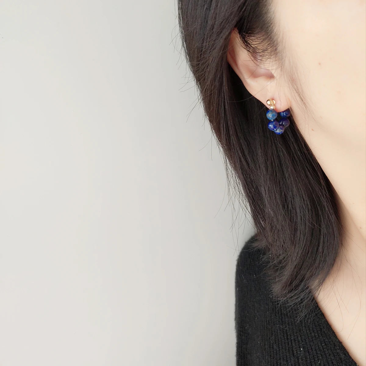 Fashion personality simple temperament gorgeous Lapis Lazuli hand beaded earrings studs earrings women's accessories ornaments