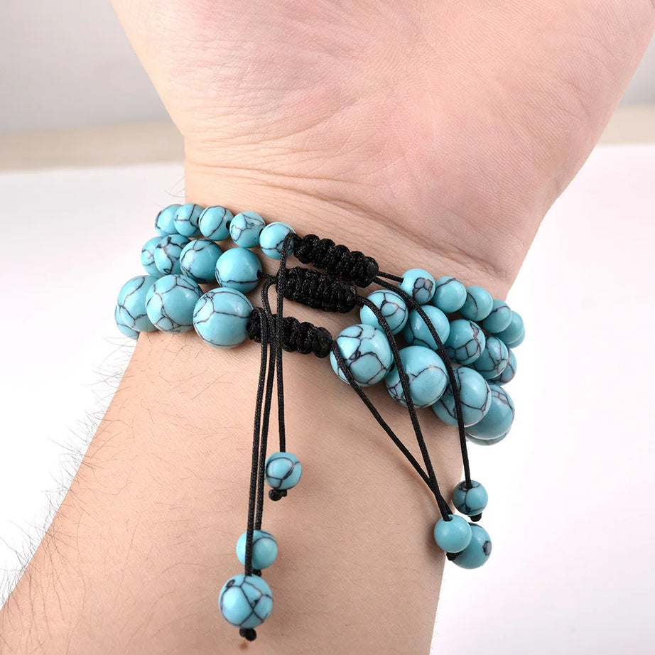 Natural Stone Beaded Bracelet — Tiger Eye, Agate & Lava