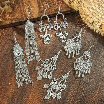 Ethnic Alloy Antique Earrings Brincos Boho Retro Hollow Patterns Drop Earrings for Women Bohemian Summer Tassel Jewelry