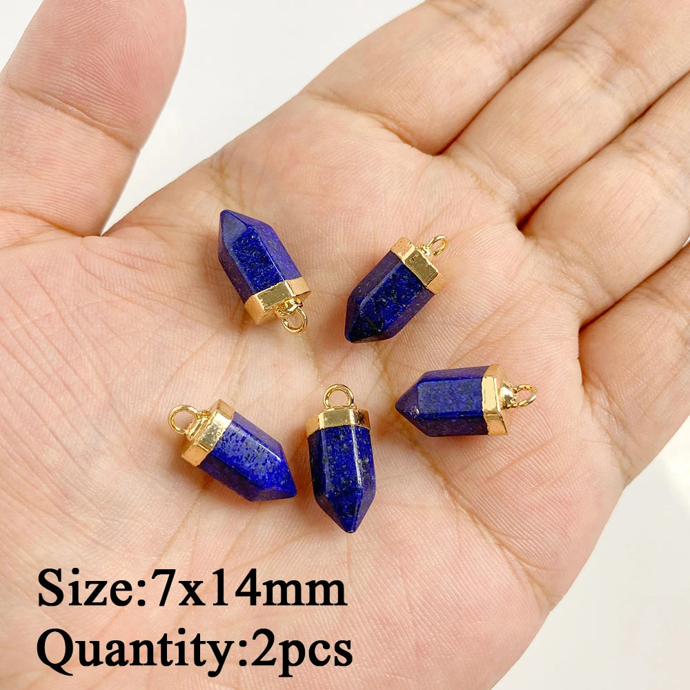 Natural Lapis Lazuli Pendant Blue Heart Square Oval Bullet Stone Charms For Jewelry Making Necklace Earrings Bracelet DIY 2PCS