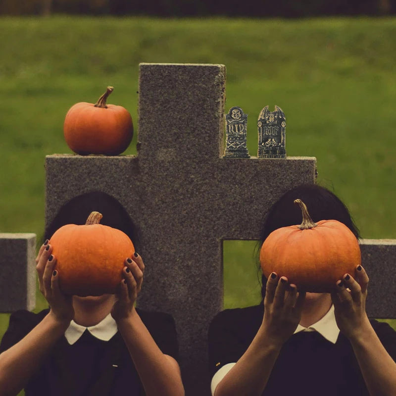 10 Pcs Halloween Decorations Skull Tombstone Craft Fake Ornaments Decorative Small Gravestone Plastic Headstone Shape Adornment - Charlie Dolly