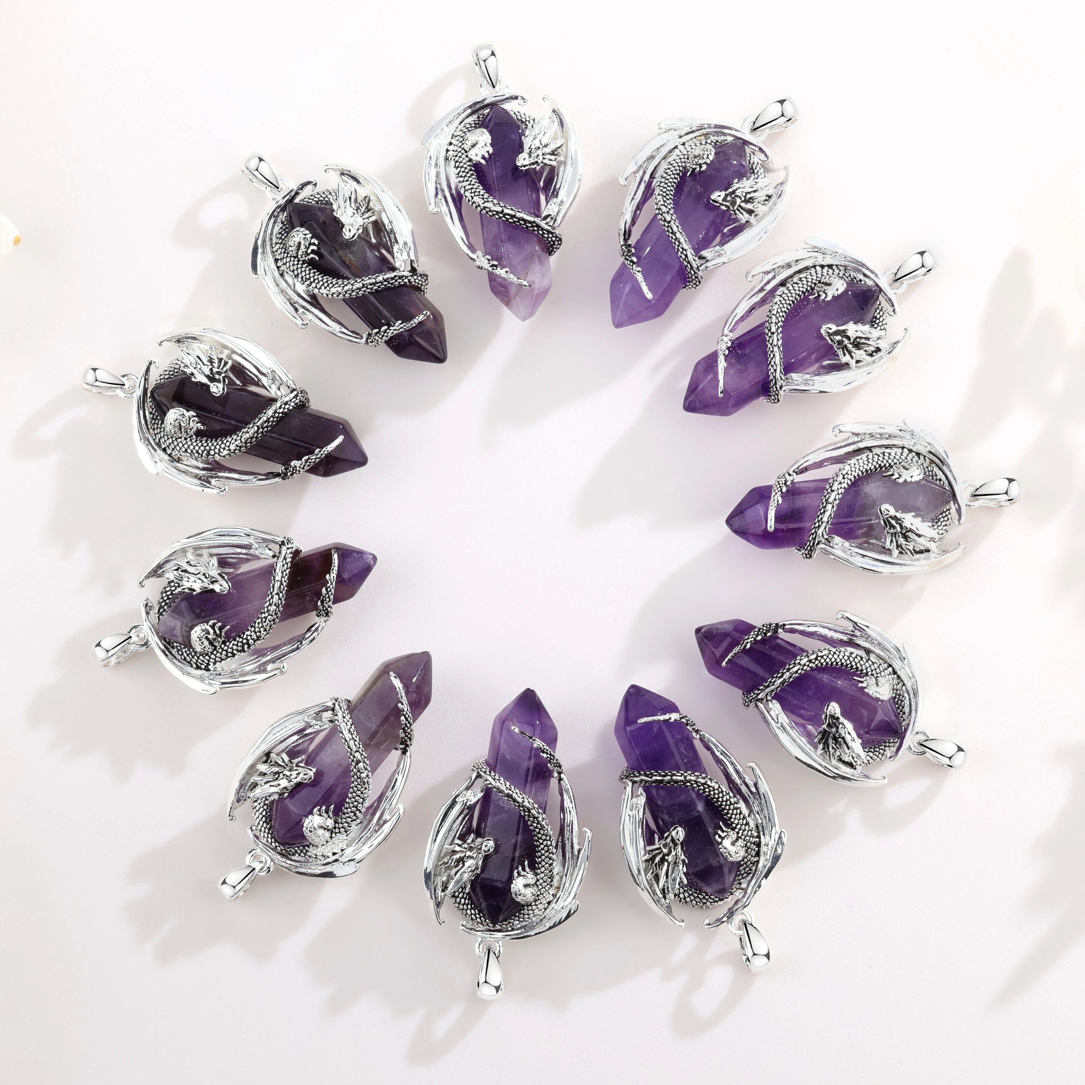 Dragon Natural Stone Hexagonal Prism Necklace