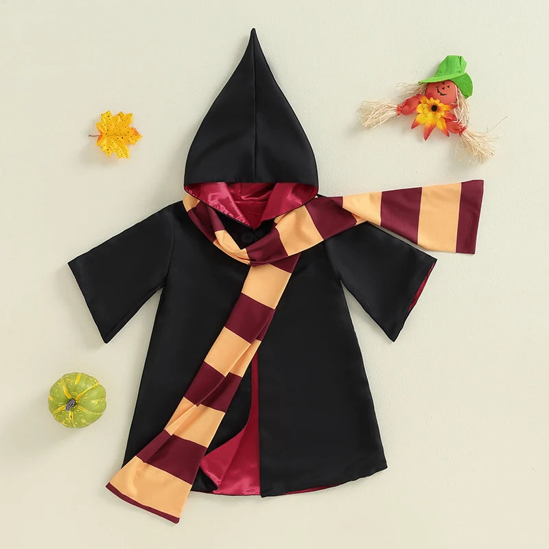 2024-07-09 Lioraitiin Kid Halloween Witch Costume Long Sleeve Hood Wizard Cloak with Scarf 2 Pcs Cosplay Clothes Set - Charlie Dolly