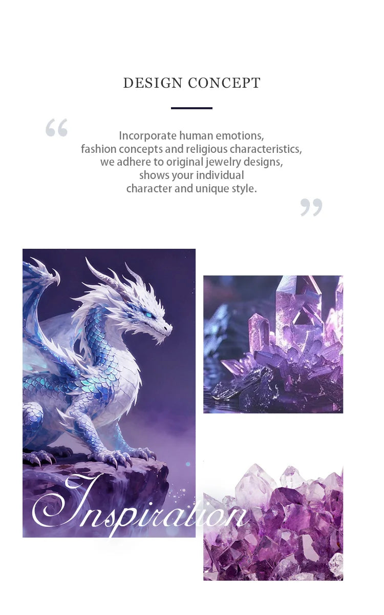 Eudora Dragon Crescent Moon Natural Amethyst Necklace Healing Crystal Stone Pendant Spiritual Jewelry Gift for Women Men