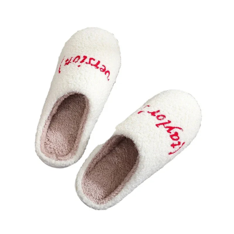 New Taylor Swift Couple Slippers 2024 Winter Fashion Indoor Household Warm Cotton Shoes Men's Women's Flat Bottom Casual Shoes - Charlie Dolly