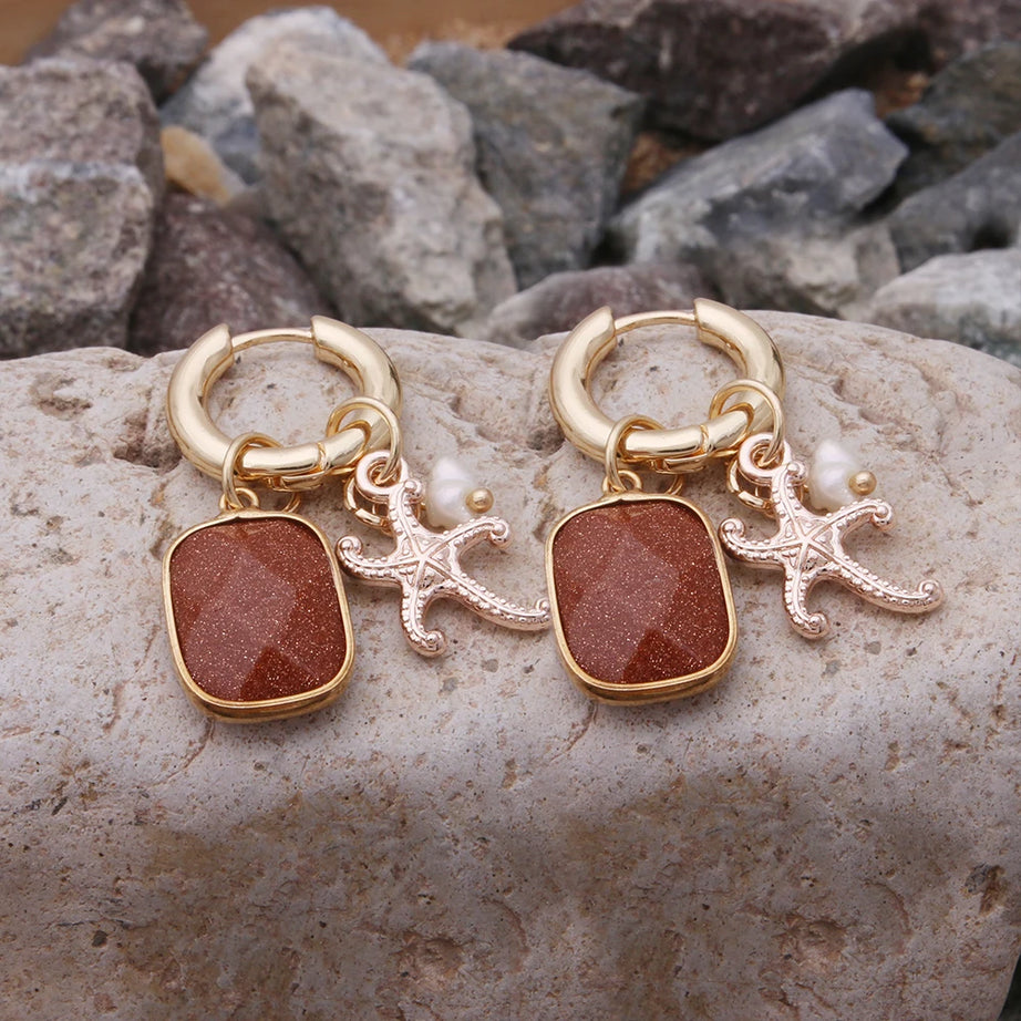 Pendant Earrings For Woman Boho Natural Stone Clover Malachite Powder Crystal Bohemia Charm Ear Luxury Quality Jewelry Girls - Charlie Dolly