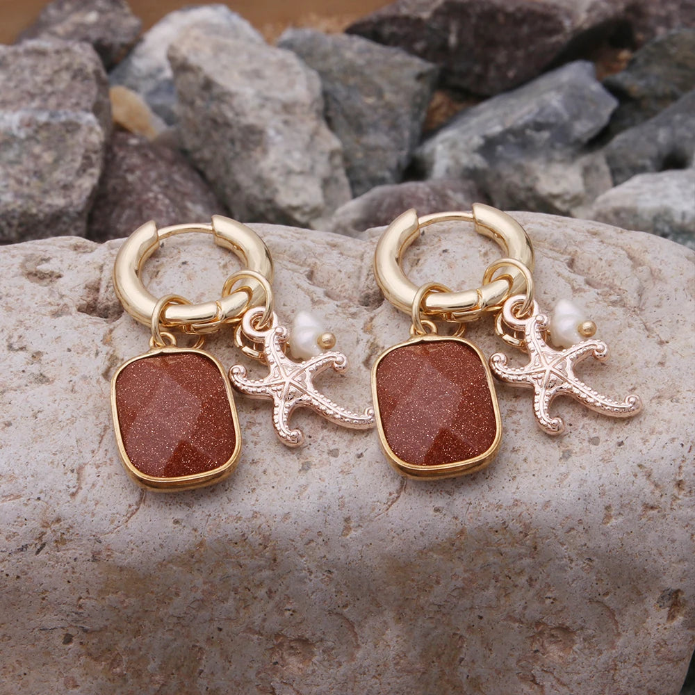 Pendant Earrings For Woman Boho Natural Stone Clover Malachite Powder Crystal Bohemia Charm Ear Luxury Quality Jewelry Girls