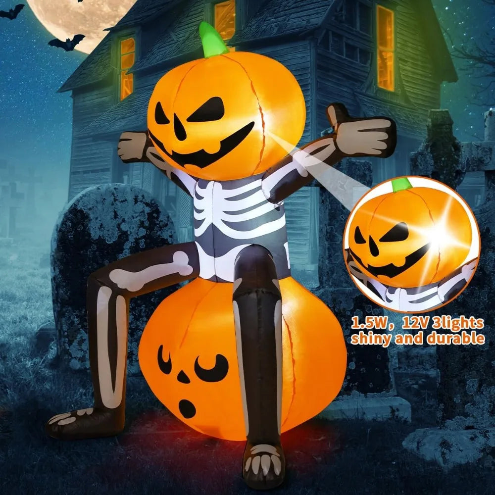 Halloween Inflatable 5FT Skull Skeleton Pumpkin Head with Built-in LEDs Blow Up Yard Decoration for Holiday Party Indoor,Outdoor - Charlie Dolly