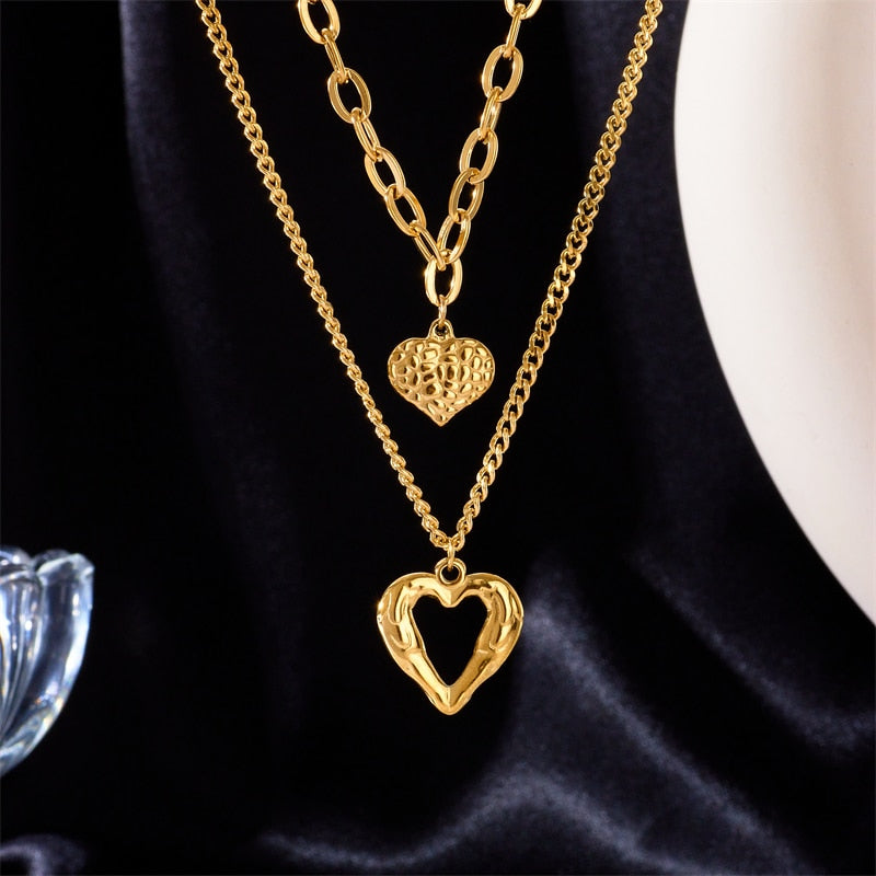 DIEYURO 316L Stainless Steel Small Uneven Folds 2 Love Necklace High-end Sense Party Accessories Non-fading High-quality Gifts - Charlie Dolly
