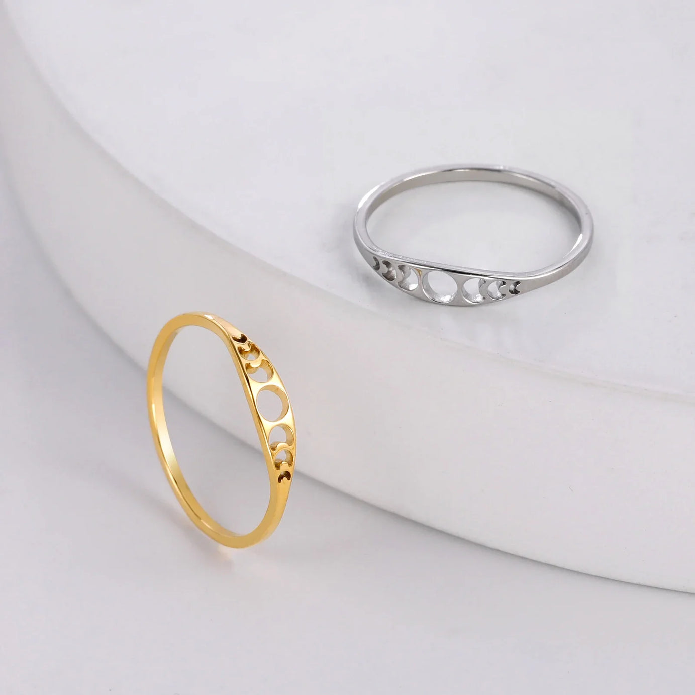 Crescent Moon Phase Ring, Stainless Steel Witch Amulet Skyrim-Inspired