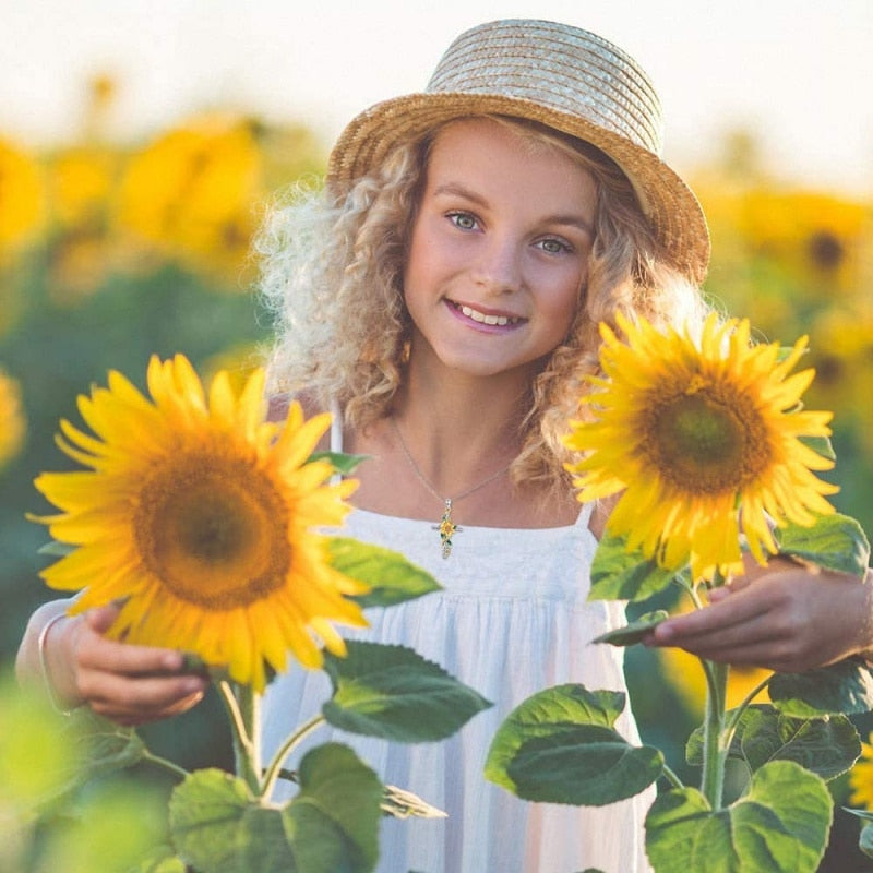 Ladies Exquisite Sunflower Cross Necklace Pendant Adjustable Exquisite Cross Pendant Jewelry Birthday Gift for Mom Girl Wife - Charlie Dolly