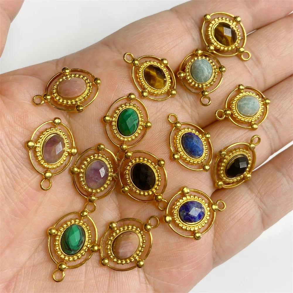 2pcs Vintage Natural Stone Charms Oval Shape Lapis Lazuli Pendant For Jewelry Making Necklace DIY Earrings Accessories 16x18mm