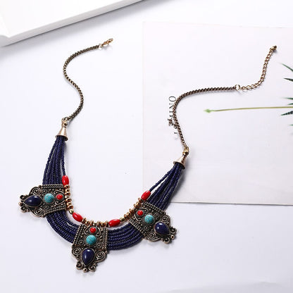 Beads Stone Handwork Choker Necklace For Women Vintage Bohemian Boho Maxi Chunky Pendant Necklace Jewelry