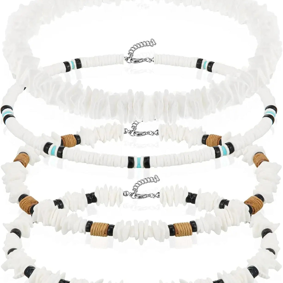 Puka Shell Surfer Choker Necklace Set (4 Pieces)