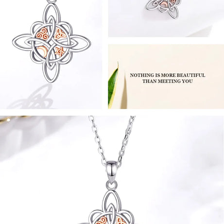 S925 Sterling Silver Witch Knot Pendant Necklace, Celtic Star & Moon Witchcraft Amulet