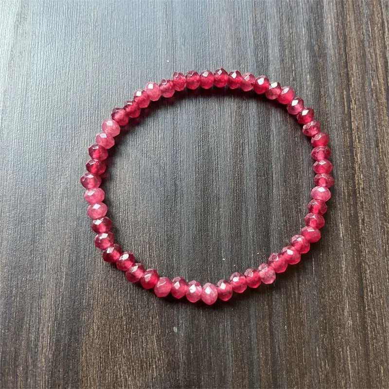 4*6MM Faceted Red Ruby Jade Bracelet Vintage Natural Stone Jewelry Noble Elegant Exquisite Beaded Hand ChainWomen Boho Geometric