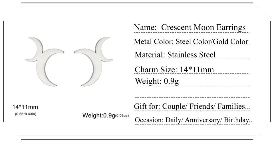 LIKGREAT Crescent Moon Earring for Women Lunar Moon Phase Stud Dangle Earrings Stainless Steel Jewelry Gift