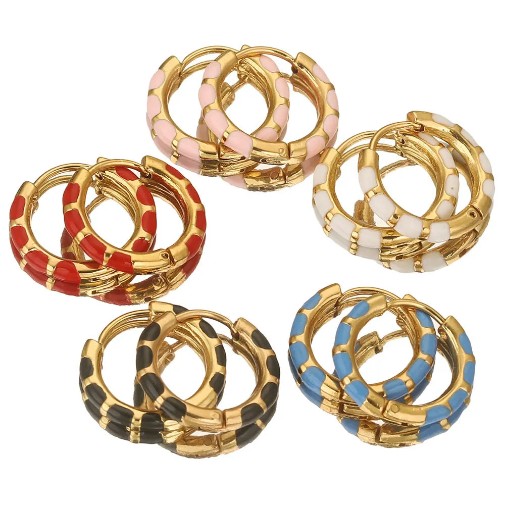 Stainless Steel Round Enamel Ear Rings Gold Plated Korean Earrings Hoops Earring for Women Female Metal Luxury Jewelry Boho