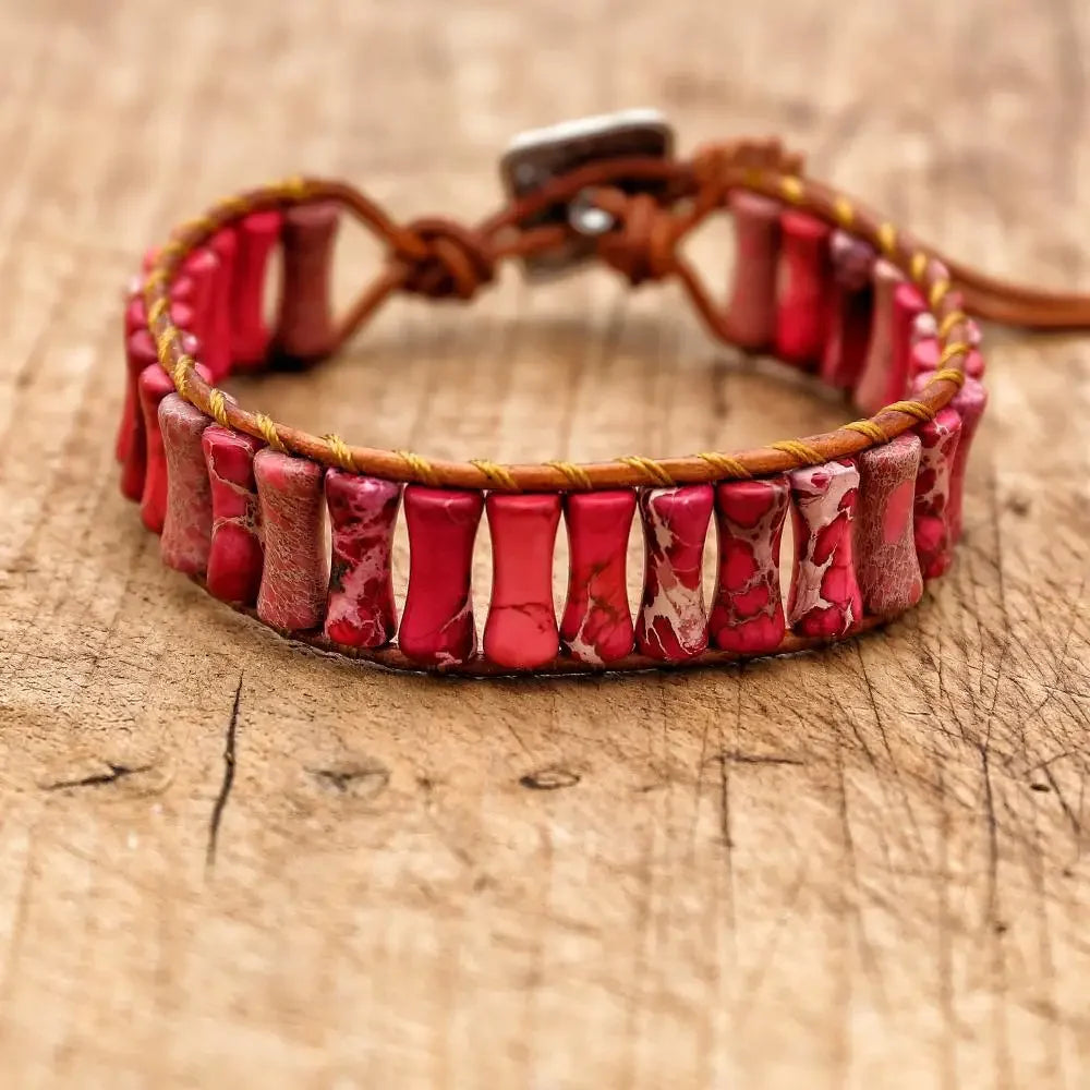 Women Men Boho Leather Wrap Bracelet & Bangle Natural Amazonite Stone Beaded Bohemia Charm Bracelet Handmade Jewelry Gift