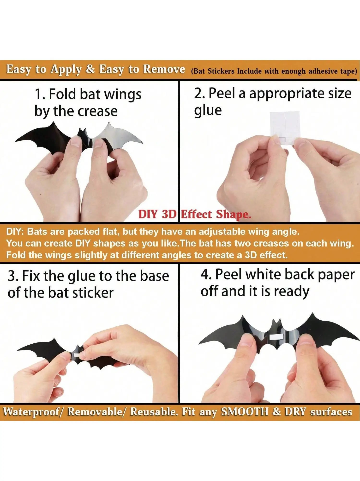 60pcs 3D Waterproof black Bats Wall Decor Halloween Decor - Charlie Dolly