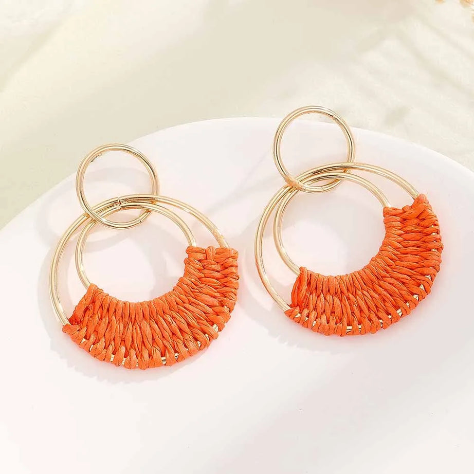 Handmade Raffia Wicker Hoop Earrings Jewelry