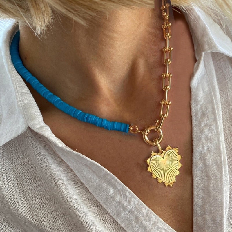 Boho Classic Vintage Jewelry Necklace For Woman heart shell Turkish Eyes Accessories Short Choker Fashion Charm - Charlie Dolly