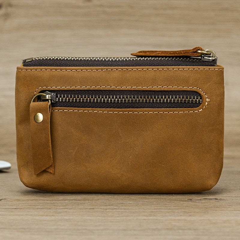 Little Coin Purse Genuine Leather Real Cowhide Men's Leather Short Wallet Mini Purse Men Women Key Wallet Card Zip With Key Ring - Charlie Dolly