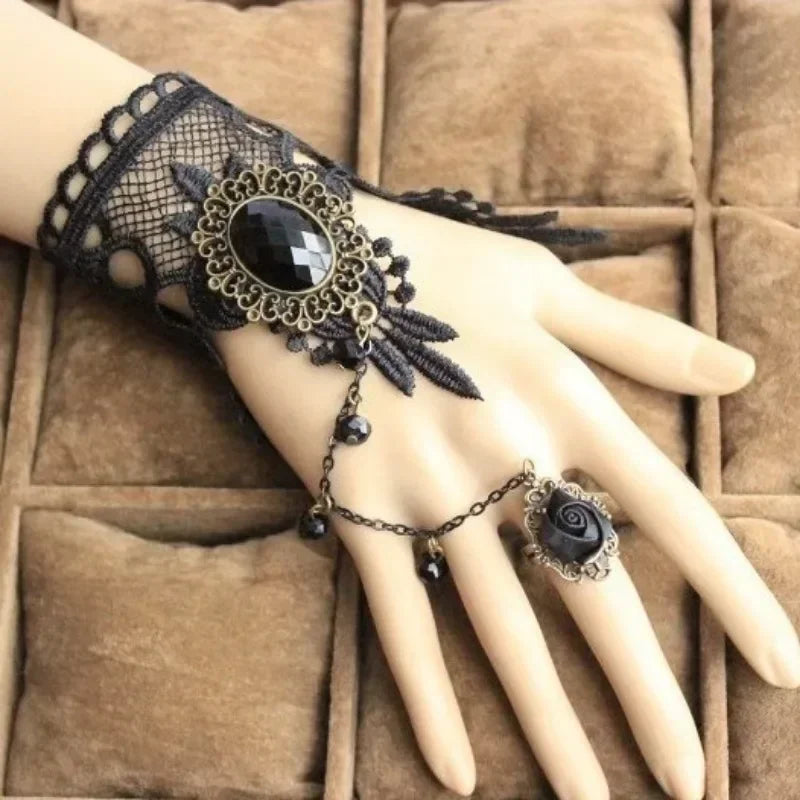 NEW Gothic Victorian Black Water Drop Pendant Lace Necklace Women Girl Tassel Steampunk Style Halloween Jewelry Earings for Girl - Charlie Dolly