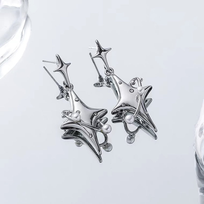Cool Y2K Star Drop Earrings Hot Girl Harajuku Creative Planet Pearl Crystal Stars Earings Korean Fashion for Women Punk Jewelry - Charlie Dolly